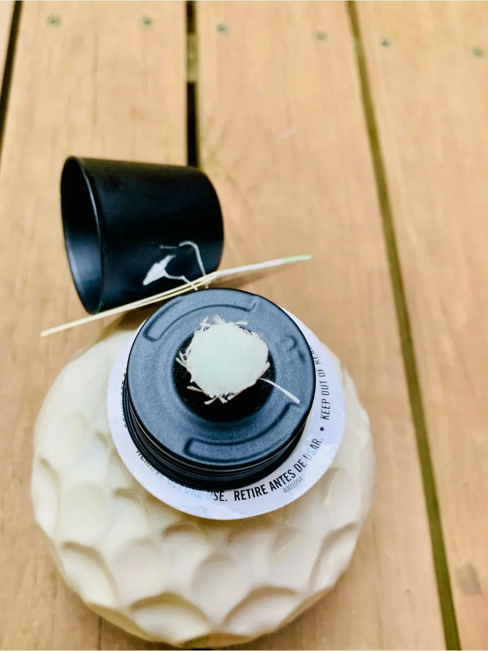 Tiki Table Torch - Cream Textured Ceramic with Black Cap